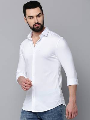 men's long sleeves solid white shirt 3