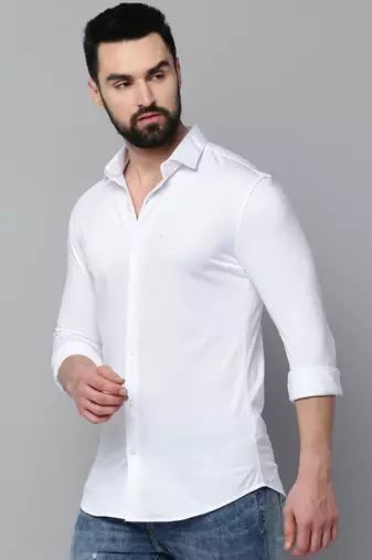 men's long sleeves solid white shirt