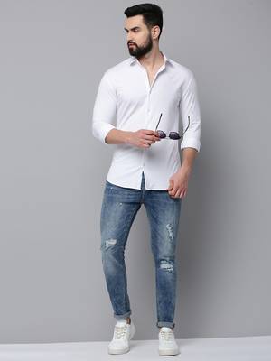 men's long sleeves solid white shirt 5