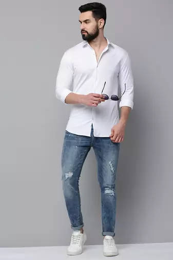 men's long sleeves solid white shirt