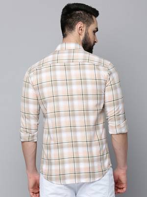 men's long sleeves tartan checks beige shirt 4
