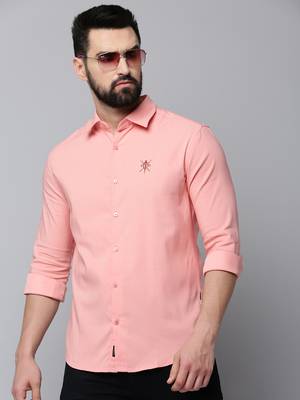 men's long sleeves solid peach shirt 1