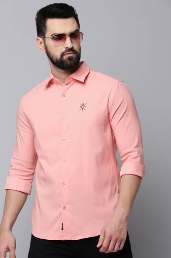 men's long sleeves solid peach shirt