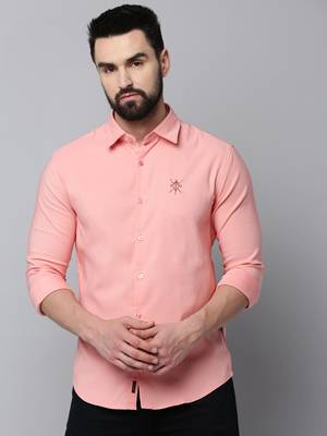 men's long sleeves solid peach shirt 2