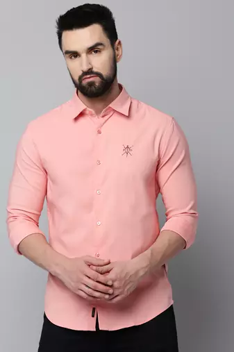 men's long sleeves solid peach shirt