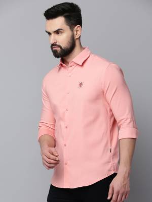 men's long sleeves solid peach shirt 3