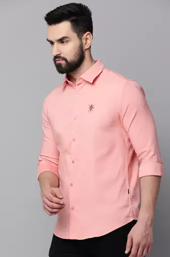 men's long sleeves solid peach shirt