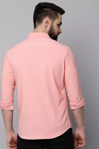 men's long sleeves solid peach shirt
