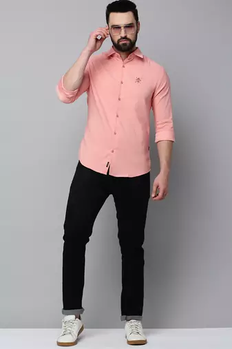 men's long sleeves solid peach shirt
