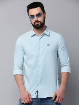 men's long sleeves solid blue shirt 1