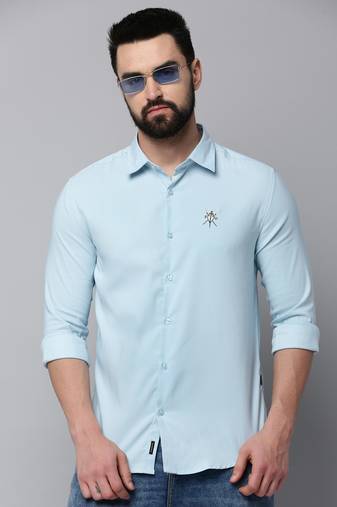 men's long sleeves solid blue shirt