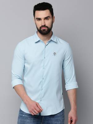 men's long sleeves solid blue shirt 2