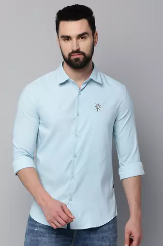 men's long sleeves solid blue shirt