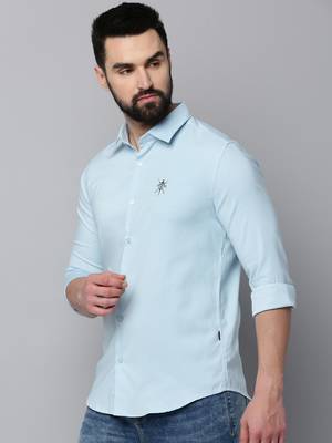 men's long sleeves solid blue shirt 3