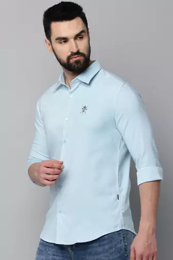 men's long sleeves solid blue shirt