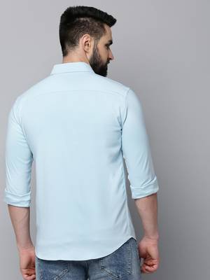 men's long sleeves solid blue shirt 4