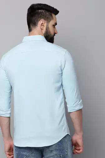 men's long sleeves solid blue shirt