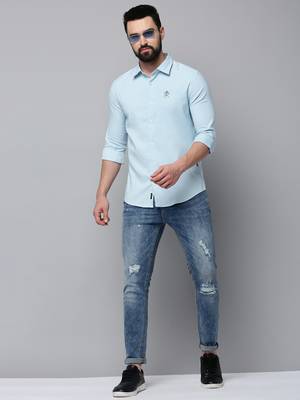 men's long sleeves solid blue shirt 5