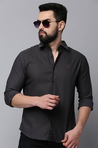 men's long sleeves solid grey shirt