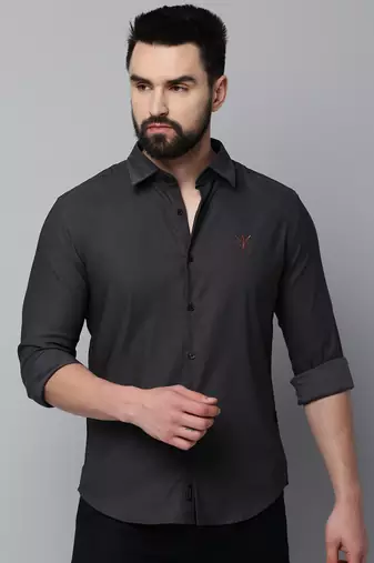 men's long sleeves solid grey shirt