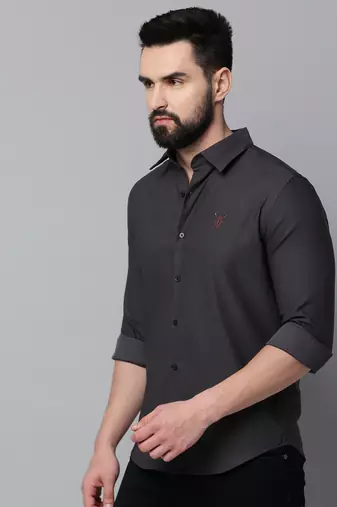men's long sleeves solid grey shirt