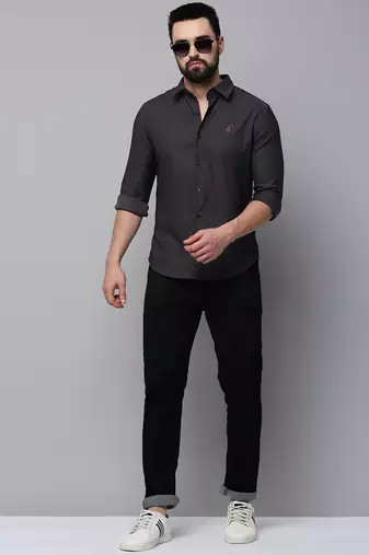 men's long sleeves solid grey shirt
