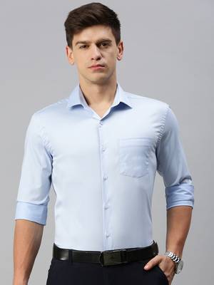 men's long sleeves solid blue shirt 1