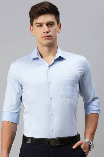 men's long sleeves solid blue shirt