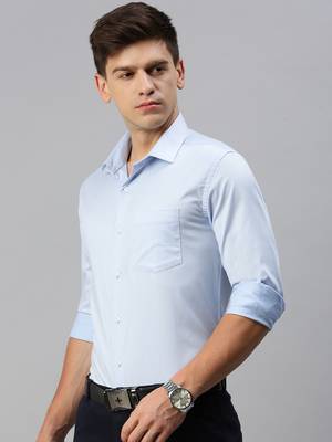 men's long sleeves solid blue shirt 2