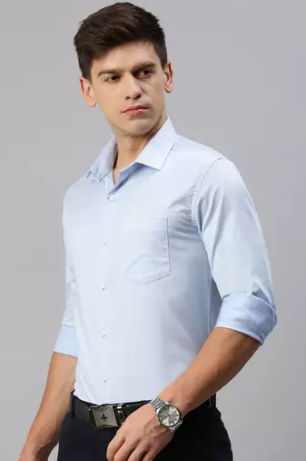 men's long sleeves solid blue shirt