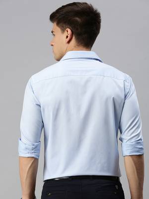 men's long sleeves solid blue shirt 3