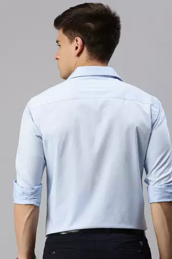 men's long sleeves solid blue shirt