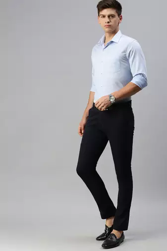 men's long sleeves solid blue shirt