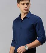 Showoff men's long sleeves textured navy blue shirt