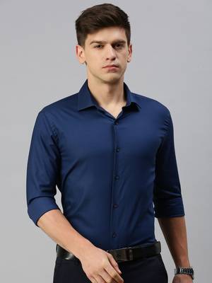 Showoff men's long sleeves textured navy blue shirt 2