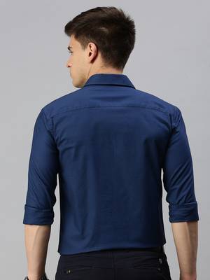 Showoff men's long sleeves textured navy blue shirt 4