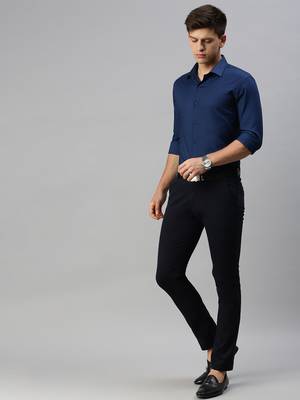 Showoff men's long sleeves textured navy blue shirt 5