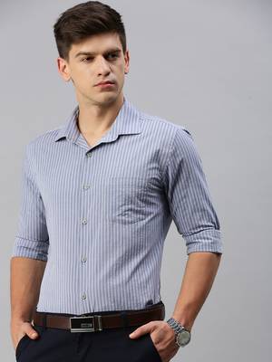 Showoff men's long sleeves vertical stripes grey shirt 1