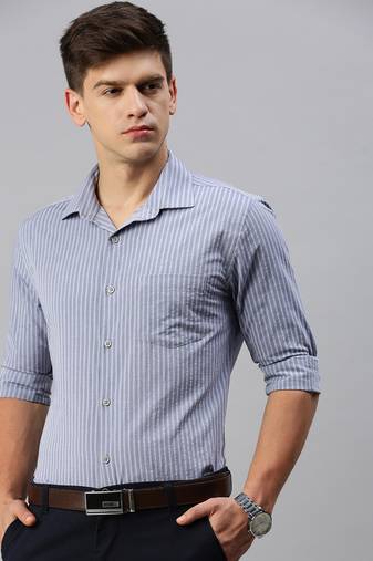 Showoff men's long sleeves vertical stripes grey shirt