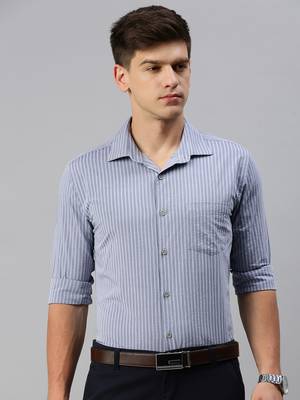 Showoff men's long sleeves vertical stripes grey shirt 2