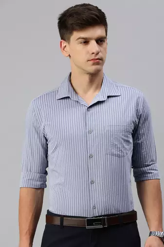 Showoff men's long sleeves vertical stripes grey shirt
