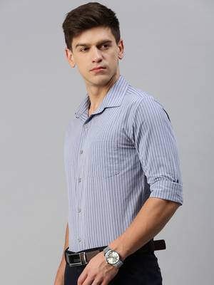 Showoff men's long sleeves vertical stripes grey shirt 3