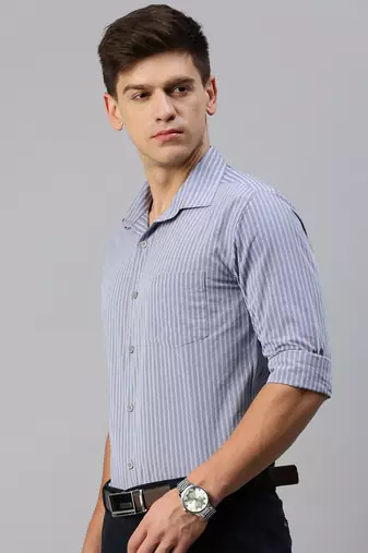 Showoff men's long sleeves vertical stripes grey shirt