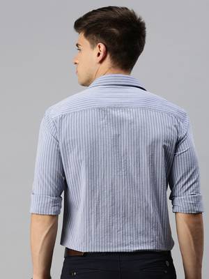 Showoff men's long sleeves vertical stripes grey shirt 4
