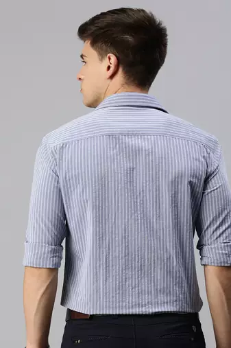 Showoff men's long sleeves vertical stripes grey shirt