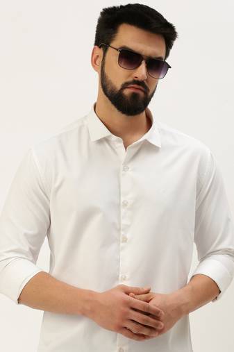 men's long sleeves solid white shirt