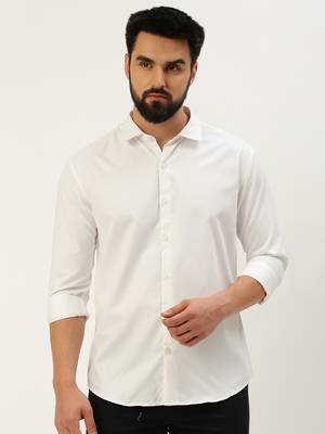 men's long sleeves solid white shirt 2