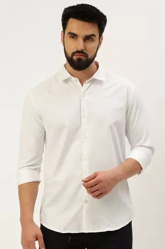 men's long sleeves solid white shirt