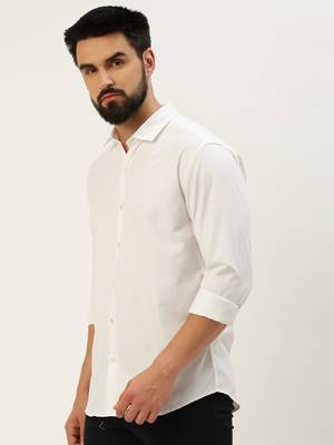 men's long sleeves solid white shirt 3