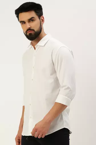 men's long sleeves solid white shirt
